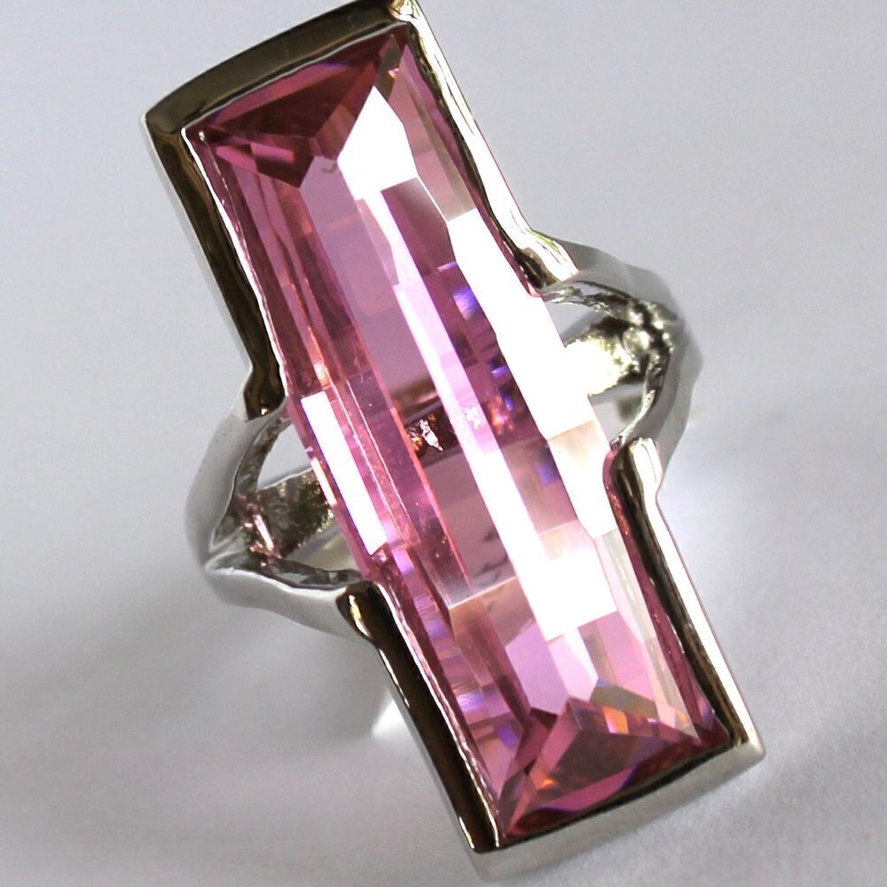 Womens Ladies New Wine Strawberry Champagne Long Geometric Cocktail Pink Ring 7 - Picture 7 of 8